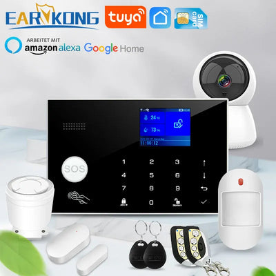 Wifi GSM Alarm System 433MHz Home Burglar Security Alarm Wireless Wired Detector RFID Touch Keyboard Temperature Humidity Alexa