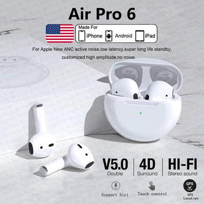 Original Air Pro 6 Pods TWS Max Wireless Bluetooth Earphones Mini Earbuds Earpod Headset For Airpodding Apple iPhone Headphones